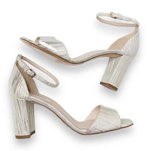 L. K. Bennett Helena Lizard-Effect Metallic Sandals Cre-Metallic Cream Size 37